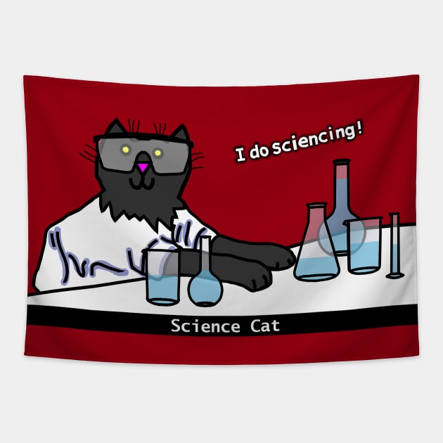 Science Cat doing Science Tapestry by ellenhenryart