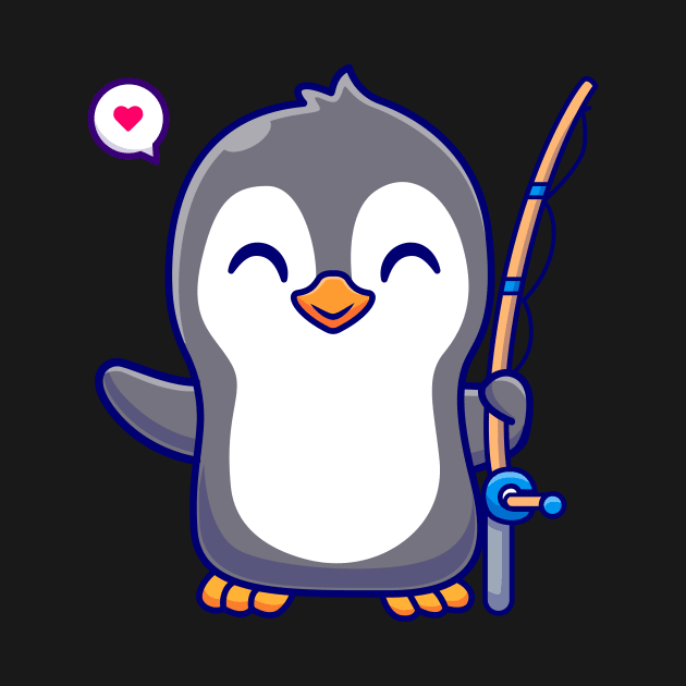 Cute Penguin With Fishing Rod Cartoon by Catalyst Labs