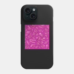 Dinosaur skull sketch tiled pattern pink girls Phone Case