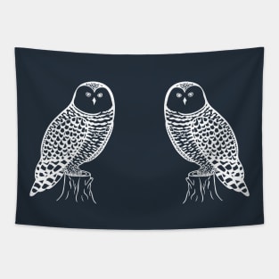 Snowy Owls in Love - cute and fun owl bird design Tapestry