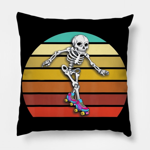 Skeleton Roller TShirt Halloween Skater Pillow by MarrinerAlex