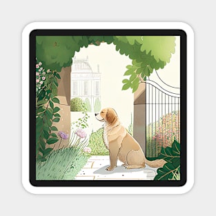 Adorable Drawing Dog in French Garden Magnet