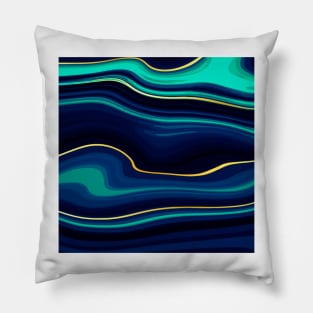 Abstract duotone black and turquoise liquid marble texture Pillow