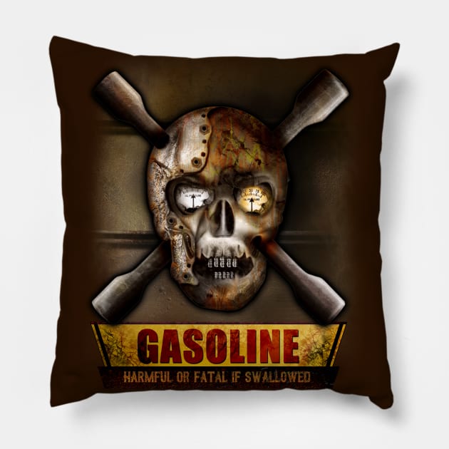 Hotrod Gasoline Skull Pillow by hardtbonez