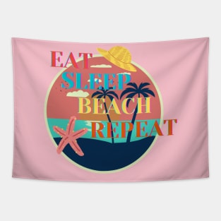 Eat Sleep Beach Repeat Graphic Design Tapestry