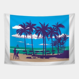 Waikiki Beach in Honolulu Hawaii WPA Poster Art Tapestry