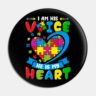 I Am His Voice He Is My Heart Autism Awareness Pin
