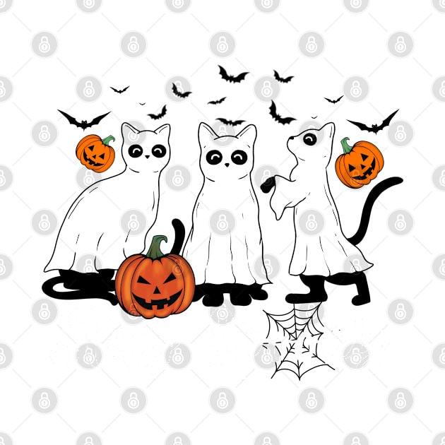 Stay Spooky Halloween Cats Funny Cat Ghost Pumpkin by Illustradise