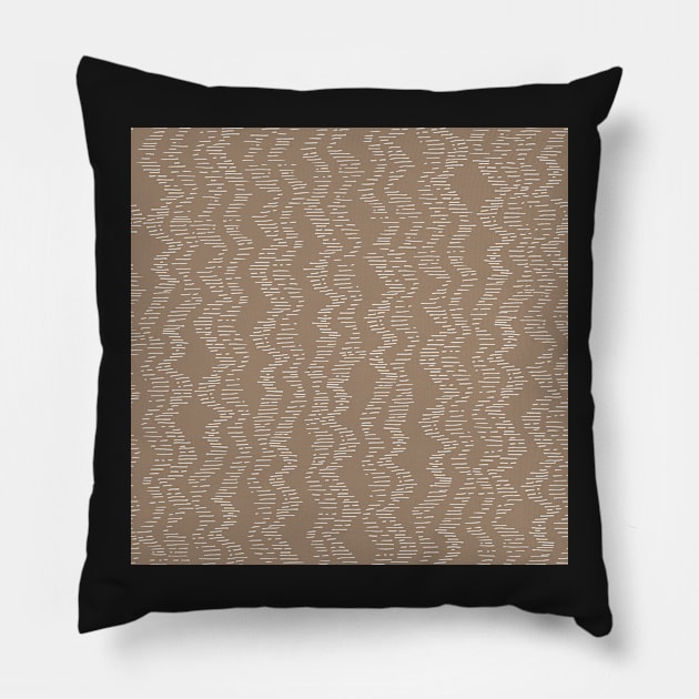 Coffee and off-white zig zag organic path Pillow by FrancesPoff