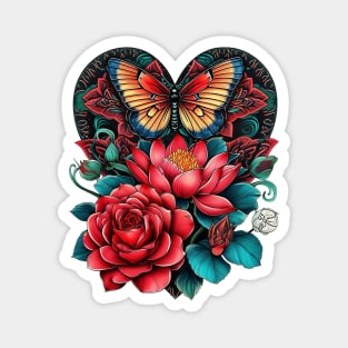 Butterfly Heart Flower Tattoo Magnet