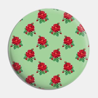 Red vintage roses on green Pin