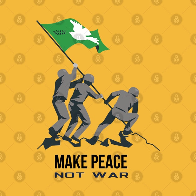 Make Peace Not War Three Soldiers Fitting White Pigeon with Green Flag On A Mountain by ActivLife