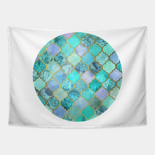 Cool Jade & Icy Mint Decorative Moroccan Tile Pattern Tapestry by micklyn