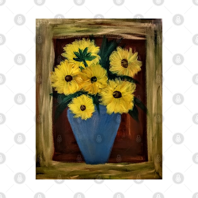 abstract sunflower in a metallic blue vase by kkartwork