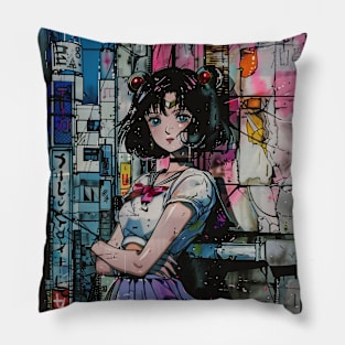 VHS Retro Anime Girl City Night Vintage 70s 80s 90s Pillow