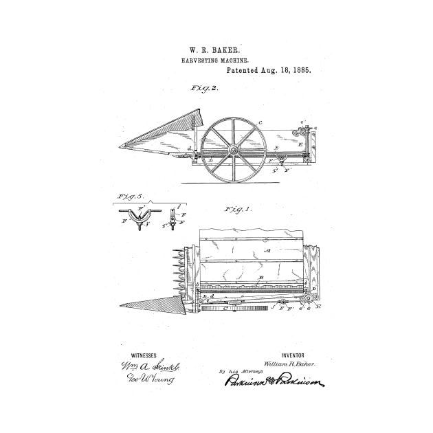 Harvesting Machine Vintage Patent Hand Drawing by TheYoungDesigns