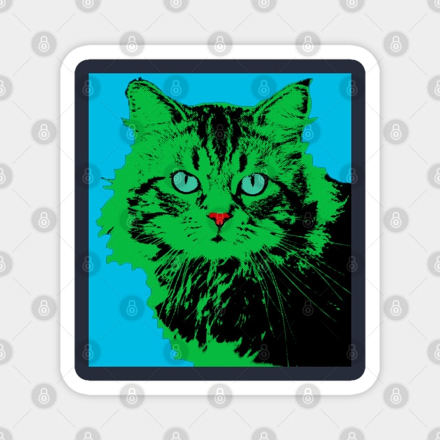 CAT POP ART BLUE GREEN Magnet by NYWA-ART-PROJECT