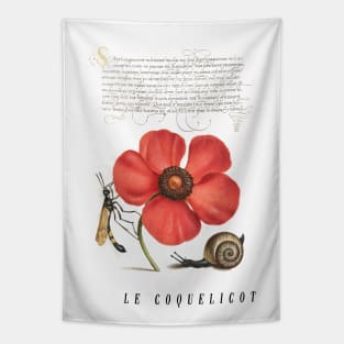 Vintage Poppy Flower Illustration Tapestry