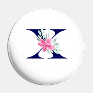 Watercolor Floral Letter X in Navy Pin