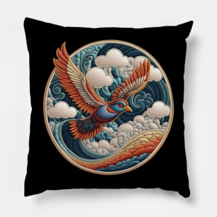 Bird in the Clouds Embroidered Patch Pillow