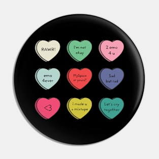 Emo Conversation Hearts Pin