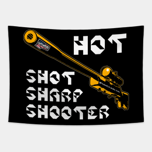 Hot Shot Sharp Shooter, v. Code Orange Wht Text Tapestry