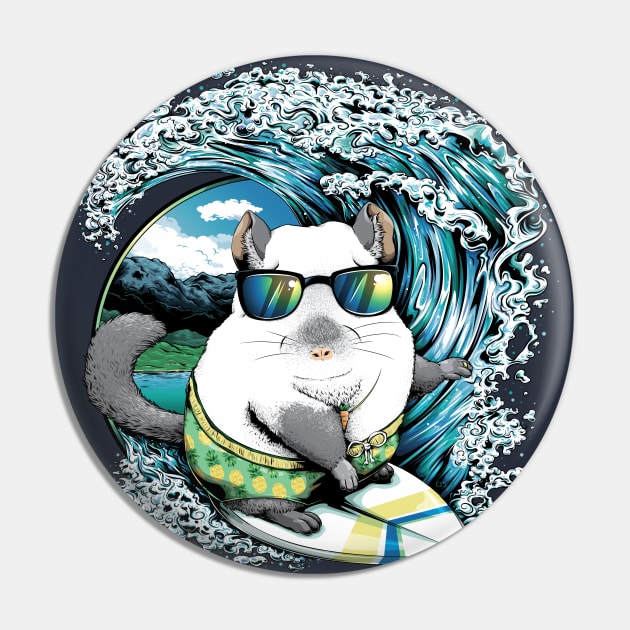 Surf's Up - Surfing Chinchilla Pin by redappletees