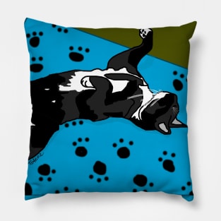 Cute Tuxedo cat laying in a paw print bed Chilling Copyright by TeAnne Pillow