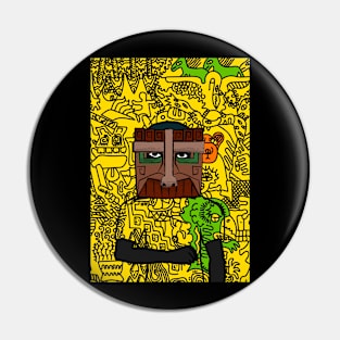 Personalized Digital Collectible - Character with MaleMask, HawaiianEye Color, and DarkSkin on TeePublic Pin