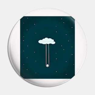 Cartoon Person Hanging On A Cloud Design Pin