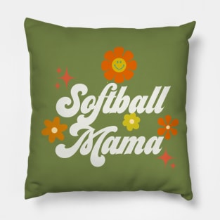 Softball Mama - 70s style - white Pillow