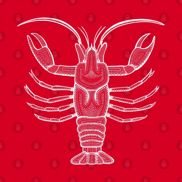 Crayfish or Yabbie Ink Art - cool detailed animal design - on dark red by Green Paladin