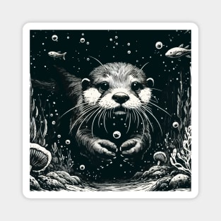 Monochromatic Outline Otter Swimming in Water Magnet