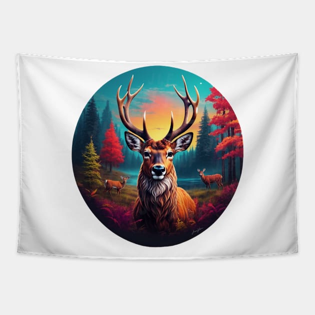 King of Deer Grazing in Meadow Tapestry by Ratherkool