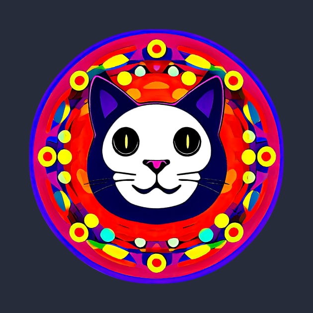 Funny Fantasy Cat Face Inside The Mandala Shape by funfun