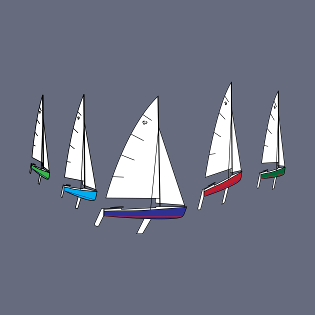 Flying Scot Sailboats Rounding a Mark by CHBB