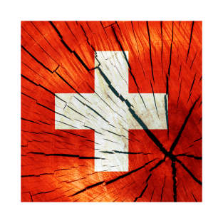 Flag of Switzerland - Tree Trunk Wood T-Shirt