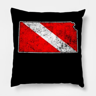 Kansas Dive Flag Scuba Diving State Map Dive Flag Distressed Pillow