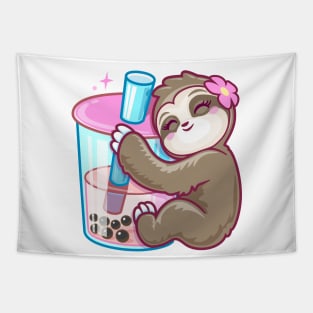 Boba Tea Kawaii Sloth Kawaii Girls Anime Tapestry