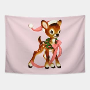 Retro Christmas Reindeer with Wreath Tapestry