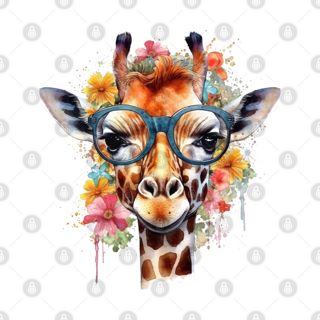 Watercolor Floral Giraffe by Chromatic Fusion Studio