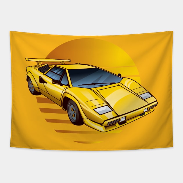 Yellow Lamborghini Countach Tapestry by MiTs