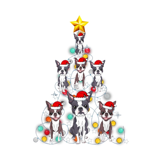 Santa Boston Terrier Christmas Light Ornament Tree by Xamgi