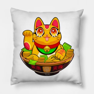 Cute Maneki Neko Ramen T-Shirt 4 Pillow