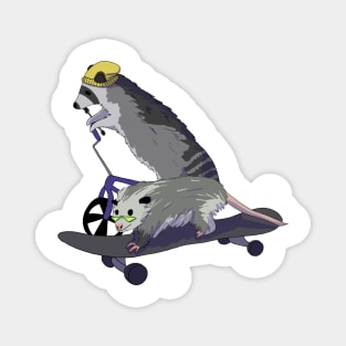 Racoon and opossum on skateboard Magnet