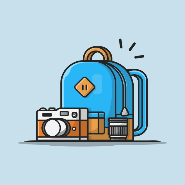 Backpack, Camera With Lens Cartoon Vector Icon Illustration by Catalyst Labs