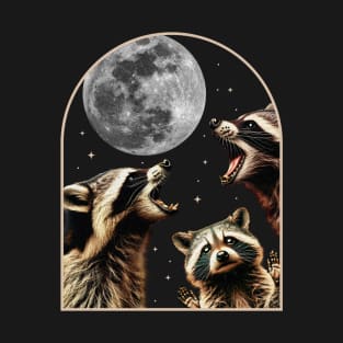 Three Racoons Howling At Moon - Funny Raccoon Cursed Meme T-Shirt