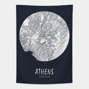 Athens, Greece City Map - Full Moon Tapestry