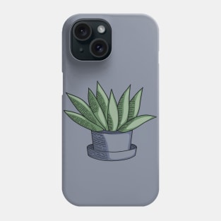 Green Aloe Succulent Cactus in Blue Pot Hand Drawn Line Art Phone Case