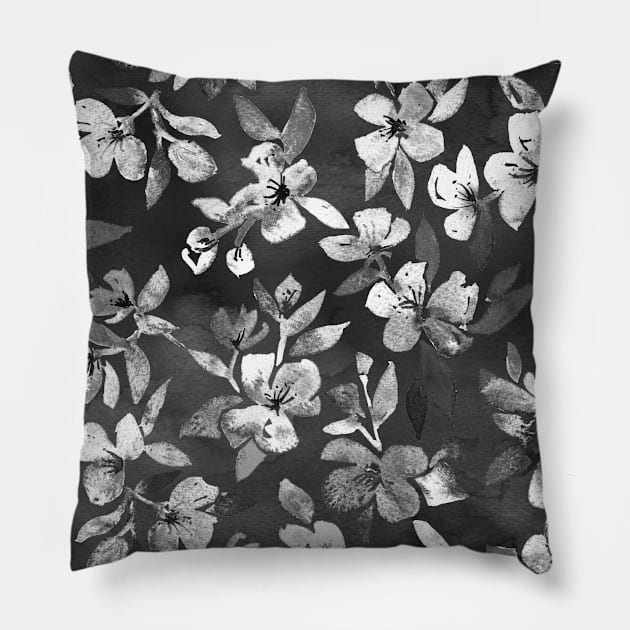 Blossoms on Charcoal Ink Pillow by micklyn